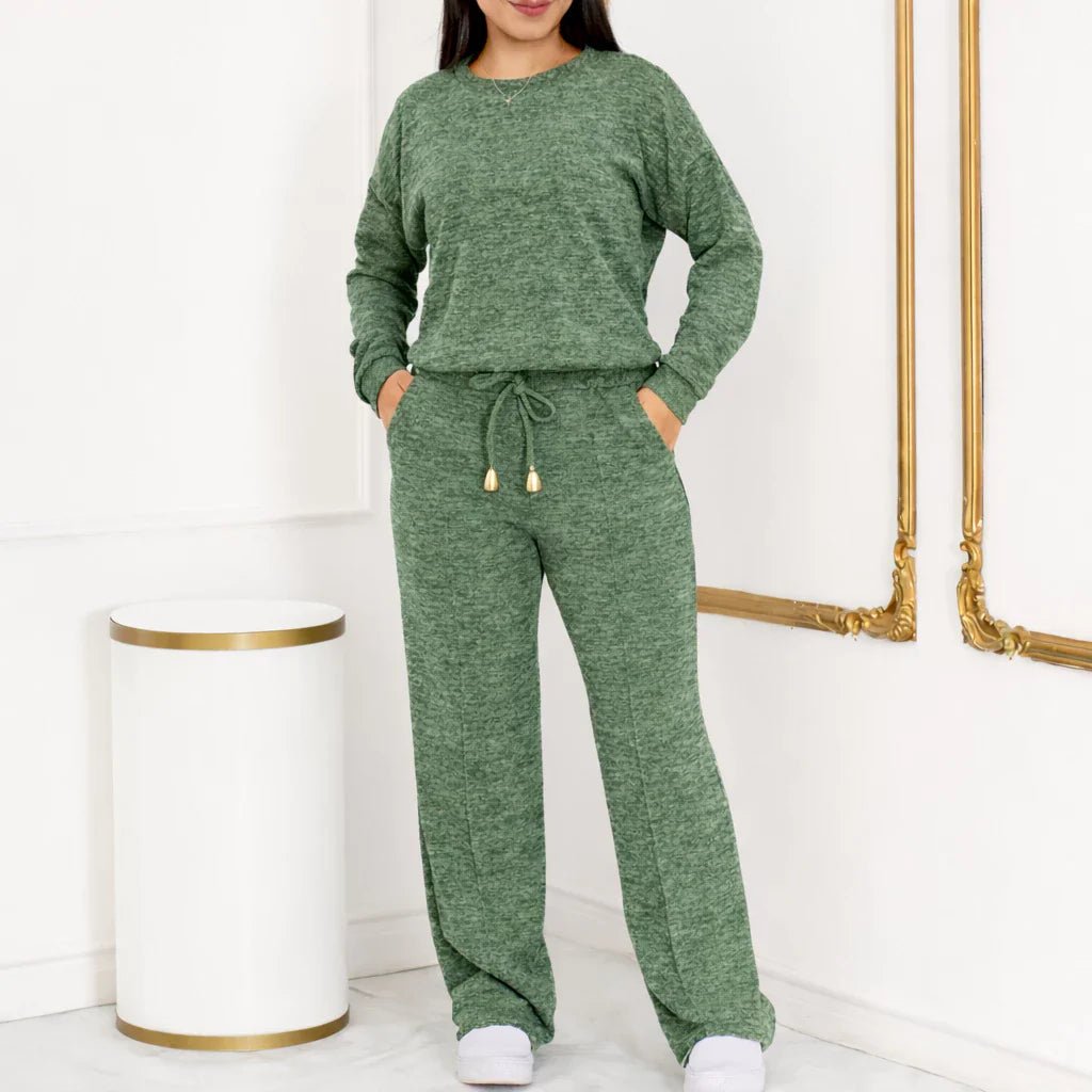 Conjunto Feminino Longo em Tricot (Blusa + Calça) | PROMOÇÃO OUTONO/INVERNO - Mariana Modas