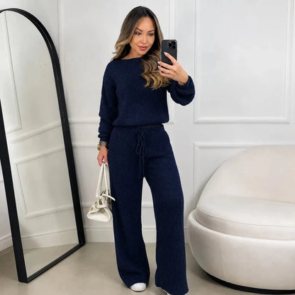 (Kit com 2) Conjunto Feminino Canelado em Tricot (Blusa + Calça) | PROMOÇÃO OUTONO/INVERNO - Mariana Modas