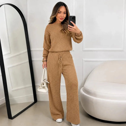 (Kit com 2) Conjunto Feminino Canelado em Tricot (Blusa + Calça) | PROMOÇÃO OUTONO/INVERNO - Mariana Modas