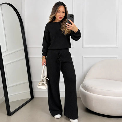 (Kit com 2) Conjunto Feminino Canelado em Tricot (Blusa + Calça) | PROMOÇÃO OUTONO/INVERNO - Mariana Modas