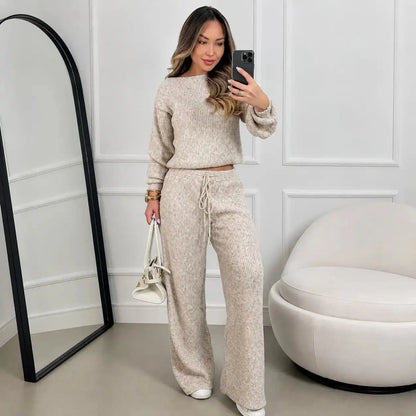(Kit com 2) Conjunto Feminino Canelado em Tricot (Blusa + Calça) | PROMOÇÃO OUTONO/INVERNO - Mariana Modas