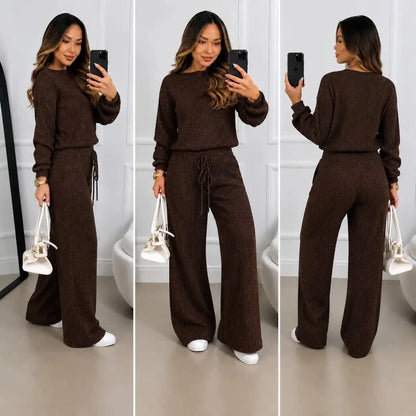(Kit com 2) Conjunto Feminino Canelado em Tricot (Blusa + Calça) | PROMOÇÃO OUTONO/INVERNO - Mariana Modas