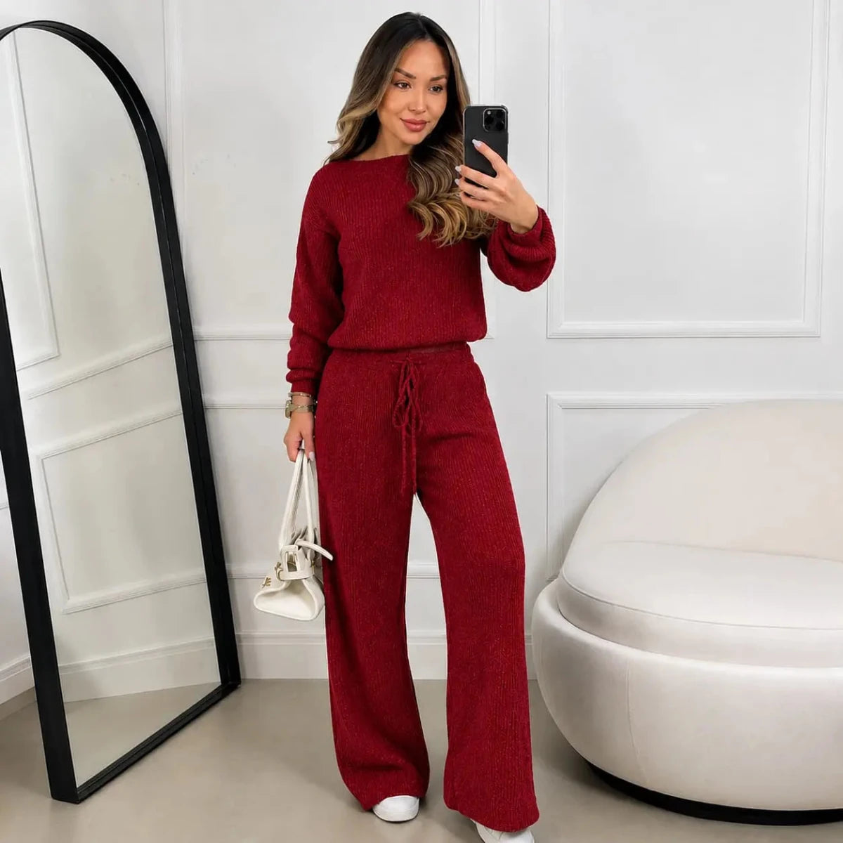 (Kit com 2) Conjunto Feminino Canelado em Tricot (Blusa + Calça) | PROMOÇÃO OUTONO/INVERNO - Mariana Modas