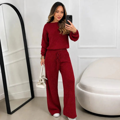 (Kit com 2) Conjunto Feminino Canelado em Tricot (Blusa + Calça) | PROMOÇÃO OUTONO/INVERNO - Mariana Modas