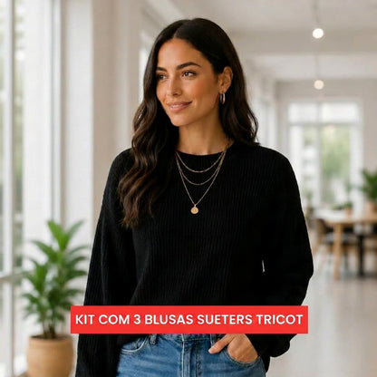(KIT COM 3) Suéter Tricot Feminino | PROMOÇÃO OUTONO - Mariana Modas