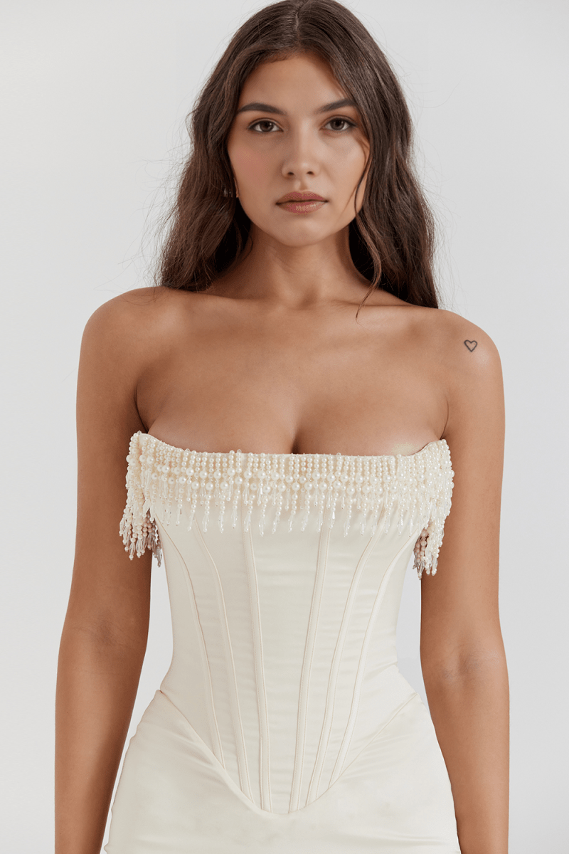 Vestido Corset Branco Luize - Mariana Modas