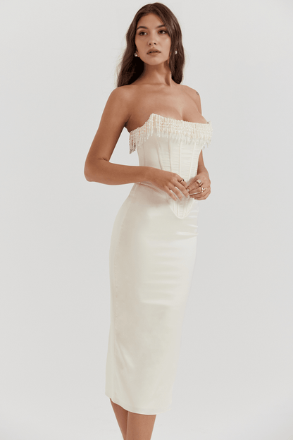 Vestido Corset Branco Luize - Mariana Modas